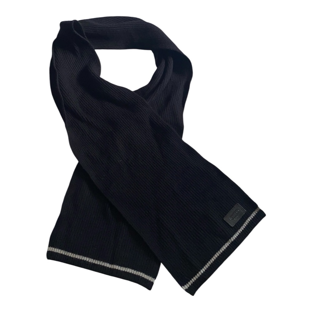 Coach Black Knit Scarf with Contrast Trim 100% merino wool